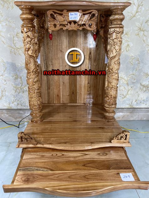 Bàn thờ ông địa gỗ xoan cột tròn 60x60x88 (Ngang x Sâu x Cao) 